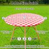 imageSmiry Round Picnic Table Cloth Elastic Waterproof Fitted Vinyl Tablecloth for 36quot44quot Tables Flannel Backed Buffalo Plaid Table Covers for Dining Camping Outdoor Black and WhiteRed and White