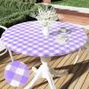 imageSmiry Round Picnic Table Cloth Elastic Waterproof Fitted Vinyl Tablecloth for 36quot44quot Tables Flannel Backed Buffalo Plaid Table Covers for Dining Camping Outdoor Black and WhitePurple and White