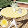 imageSmiry Round Picnic Table Cloth Elastic Waterproof Fitted Vinyl Tablecloth for 36quot44quot Tables Flannel Backed Buffalo Plaid Table Covers for Dining Camping Outdoor Black and WhiteYellow and White
