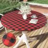 imageSmiry Round Picnic Table Cloth Elastic Waterproof Fitted Vinyl Tablecloth for 36quot44quot Tables Flannel Backed Buffalo Plaid Table Covers for Dining Camping Outdoor Black and WhiteRed and Black