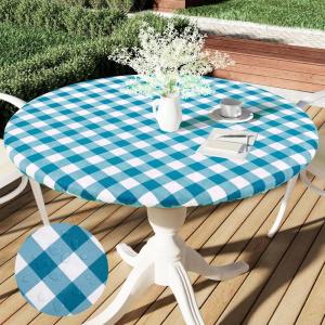 imageSmiry Round Picnic Table Cloth Elastic Waterproof Fitted Vinyl Tablecloth for 36quot44quot Tables Flannel Backed Buffalo Plaid Table Covers for Dining Camping Outdoor Black and WhiteTurquoise and White