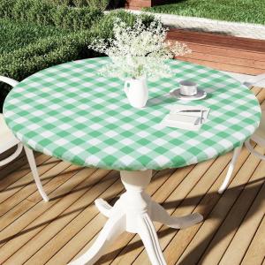 imageSmiry Round Picnic Table Cloth Elastic Waterproof Fitted Vinyl Tablecloth for 36quot44quot Tables Flannel Backed Buffalo Plaid Table Covers for Dining Camping Outdoor Black and WhiteSage Green and White