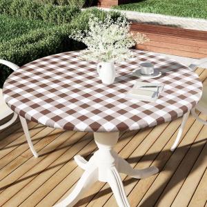 imageSmiry Round Picnic Table Cloth Elastic Waterproof Fitted Vinyl Tablecloth for 36quot44quot Tables Flannel Backed Buffalo Plaid Table Covers for Dining Camping Outdoor Black and WhiteBrown and White