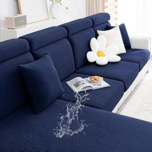 imageSmiry Waterproof Couch Cushion Covers Stretch Jacquard Sectional Couch Covers L Shape Chaise Lounge Sofa Slipcover Washable Elastic Furniture Protector for Pets Kid Chaise Cover ChocolateNavy