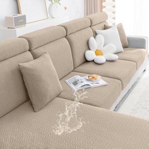 imageSmiry Waterproof Couch Cushion Covers Stretch Jacquard Thick Sofa Cushion Covers Washable Seat Slipcover Elastic Furniture Protector for Pets Kid 2PC CamelCamel