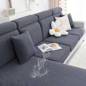 imageSmiry Waterproof Couch Cushion Covers Stretch Jacquard Thick Sofa Cushion Covers Washable Seat Slipcover Elastic Furniture Protector for Pets Kid 2PC CamelGrey