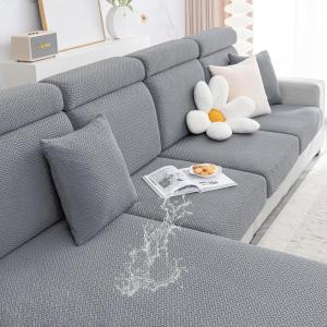 imageSmiry Waterproof Couch Cushion Covers Stretch Jacquard Thick Sofa Cushion Covers Washable Seat Slipcover Elastic Furniture Protector for Pets Kid 2PC CamelLight Grey