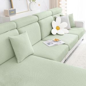 imageSmiry Waterproof Couch Cushion Covers Stretch Jacquard Thick Sofa Cushion Covers Washable Seat Slipcover Elastic Furniture Protector for Pets Kid 2PC CamelGreen