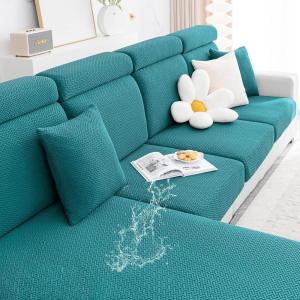 imageSmiry Waterproof Couch Cushion Covers Stretch Jacquard Thick Sofa Cushion Covers Washable Seat Slipcover Elastic Furniture Protector for Pets Kid 2PC CamelPeacock Green