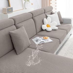 imageSmiry Waterproof Couch Cushion Covers Stretch Jacquard Thick Sofa Cushion Covers Washable Seat Slipcover Elastic Furniture Protector for Pets Kid 2PC CamelTaupe