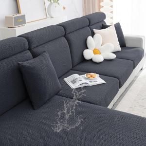 imageSmiry Waterproof Couch Cushion Covers Stretch Jacquard Thick Sofa Cushion Covers Washable Seat Slipcover Elastic Furniture Protector for Pets Kid 2PC CamelDark Grey