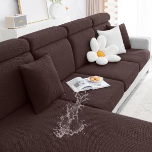 imageSmiry Waterproof Couch Cushion Covers Stretch Jacquard Thick Sofa Cushion Covers Washable Seat Slipcover Elastic Furniture Protector for Pets Kid 2PC CamelChocolate