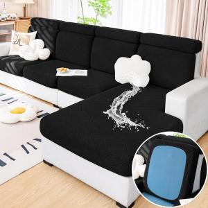 imageSmiry Waterproof Couch Cushion Covers Stretch Sofa Covers for 3 Cushion Couch Washable Sofa Slipcover Elastic Furniture Protector for Pets Kids 3 Pack BlackBlack