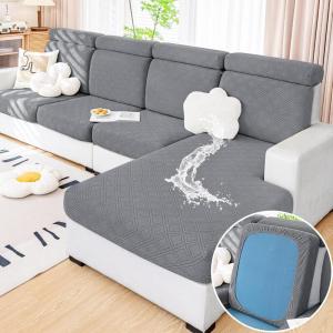 imageSmiry Waterproof Couch Cushion Covers Stretch Sofa Covers for 3 Cushion Couch Washable Sofa Slipcover Elastic Furniture Protector for Pets Kids 3 Pack BlackGrey