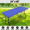 imageSmiry Rectangle Picnic Table Cover Waterproof Elastic Fitted Camping Tablecloths for 6 Foot Tables Wipeable Flannel Backed Vinyl Tablecloth Protector for Indoor Outdoor Blue 30x72 InchesBlue