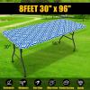 imageSmiry Rectangle Picnic Table Cloth Waterproof Elastic Fitted Outdoor Tablecloths for 6 Foot Tables Wipeable Flannel Backed Vinyl Table Cover for Camping Dining and Indoor 30quotx72quot GreyBlue
