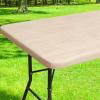 imageSmiry Rectangle Picnic Table Cloth Waterproof Elastic Fitted Outdoor Tablecloths for 6 Foot Tables Wipeable Flannel Backed Vinyl Table Cover for Camping Dining and Indoor 30quotx72quot GreyBeige