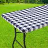 imageSmiry Rectangle Picnic Table Cloth Elastic Waterproof Fitted Vinyl Tablecloth for 6 FT Tables Flannel Backed Buffalo Plaid Table Covers for Dining Camping Outdoor Black and White 30quot x 72quotNavy and White