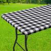 imageSmiry Rectangle Picnic Table Cloth Elastic Waterproof Fitted Vinyl Tablecloth for 6 FT Tables Flannel Backed Buffalo Plaid Table Covers for Dining Camping Outdoor Black and White 30quot x 72quotBlack and White