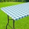 imageSmiry Rectangle Picnic Table Cloth Elastic Waterproof Fitted Vinyl Tablecloth for 6 FT Tables Flannel Backed Buffalo Plaid Table Covers for Dining Camping Outdoor Black and White 30quot x 72quotAqua and White