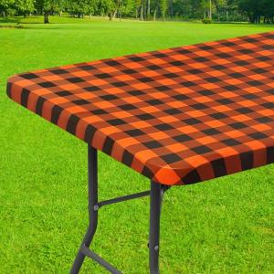 imageSmiry Rectangle Picnic Table Cloth Elastic Waterproof Fitted Vinyl Tablecloth for 6 FT Tables Flannel Backed Buffalo Plaid Table Covers for Dining Camping Outdoor Black and White 30quot x 72quotOrange and Black
