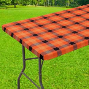 imageSmiry Rectangle Picnic Table Cloth Elastic Waterproof Fitted Vinyl Tablecloth for 6 FT Tables Flannel Backed Buffalo Plaid Table Covers for Dining Camping Outdoor Black and White 30quot x 72quotOrange and Yellow
