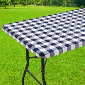 imageSmiry Rectangle Picnic Table Cloth Elastic Waterproof Fitted Vinyl Tablecloth for 6 FT Tables Flannel Backed Buffalo Plaid Table Covers for Dining Camping Outdoor Black and White 30quot x 72quotNavy and White