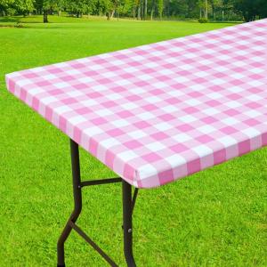 imageSmiry Rectangle Picnic Table Cloth Elastic Waterproof Fitted Vinyl Tablecloth for 6 FT Tables Flannel Backed Buffalo Plaid Table Covers for Dining Camping Outdoor Black and White 30quot x 72quotPink and White