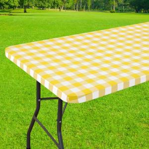 imageSmiry Rectangle Picnic Table Cloth Elastic Waterproof Fitted Vinyl Tablecloth for 6 FT Tables Flannel Backed Buffalo Plaid Table Covers for Dining Camping Outdoor Black and White 30quot x 72quotYellow and White