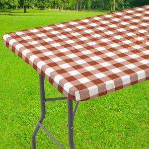 imageSmiry Rectangle Picnic Table Cloth Elastic Waterproof Fitted Vinyl Tablecloth for 6 FT Tables Flannel Backed Buffalo Plaid Table Covers for Dining Camping Outdoor Black and White 30quot x 72quotRust and White