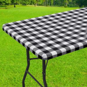 imageSmiry Rectangle Picnic Table Cloth Elastic Waterproof Fitted Vinyl Tablecloth for 6 FT Tables Flannel Backed Buffalo Plaid Table Covers for Dining Camping Outdoor Black and White 30quot x 72quotBlack and White