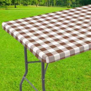 imageSmiry Rectangle Picnic Table Cloth Elastic Waterproof Fitted Vinyl Tablecloth for 6 FT Tables Flannel Backed Buffalo Plaid Table Covers for Dining Camping Outdoor Black and White 30quot x 72quotBrown and White