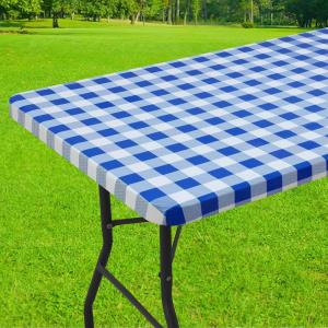 imageSmiry Rectangle Picnic Table Cloth Elastic Waterproof Fitted Vinyl Tablecloth for 6 FT Tables Flannel Backed Buffalo Plaid Table Covers for Dining Camping Outdoor Black and White 30quot x 72quotBlue and White