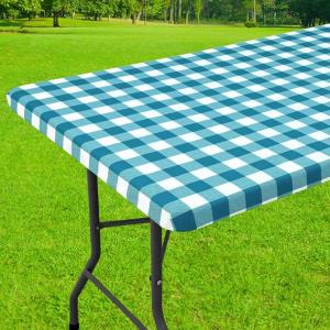 imageSmiry Rectangle Picnic Table Cloth Elastic Waterproof Fitted Vinyl Tablecloth for 6 FT Tables Flannel Backed Buffalo Plaid Table Covers for Dining Camping Outdoor Black and White 30quot x 72quotTurquoise and White