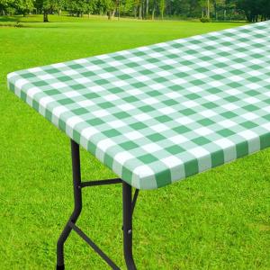 imageSmiry Rectangle Picnic Table Cloth Elastic Waterproof Fitted Vinyl Tablecloth for 6 FT Tables Flannel Backed Buffalo Plaid Table Covers for Dining Camping Outdoor Black and White 30quot x 72quotSage Green and White