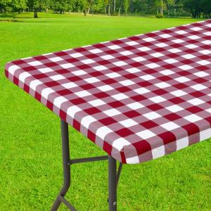 imageSmiry Rectangle Picnic Table Cloth Elastic Waterproof Fitted Vinyl Tablecloth for 6 FT Tables Flannel Backed Buffalo Plaid Table Covers for Dining Camping Outdoor Black and White 30quot x 72quotBurgundy and White