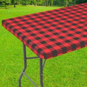 imageSmiry Rectangle Picnic Table Cloth Elastic Waterproof Fitted Vinyl Tablecloth for 6 FT Tables Flannel Backed Buffalo Plaid Table Covers for Dining Camping Outdoor Black and White 30quot x 72quotRed and Black
