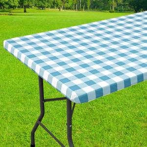 imageSmiry Rectangle Picnic Table Cloth Elastic Waterproof Fitted Vinyl Tablecloth for 6 FT Tables Flannel Backed Buffalo Plaid Table Covers for Dining Camping Outdoor Black and White 30quot x 72quotAqua and White