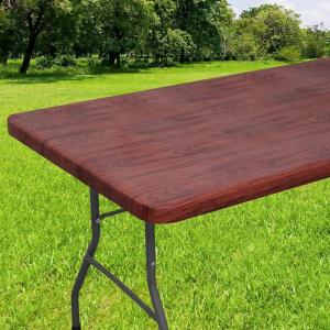 imageSmiry Rectangle Picnic Table Cloth Waterproof Elastic Fitted Outdoor Tablecloths for 6 Foot Tables Wipeable Flannel Backed Vinyl Table Cover for Camping Dining and Indoor 30quotx72quot GreyReddish Brown