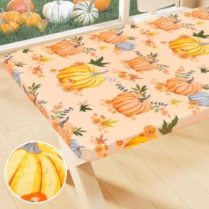 imageSmiry Rectangle Picnic Table Cloth Waterproof Elastic Fitted Outdoor Tablecloths for 6 Foot Tables Wipeable Flannel Backed Vinyl Table Cover for Camping Dining and Indoor 30quotx72quot GreyOrange