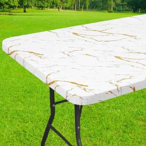 imageSmiry Rectangle Picnic Table Cloth Waterproof Elastic Fitted Outdoor Tablecloths for 6 Foot Tables Wipeable Flannel Backed Vinyl Table Cover for Camping Dining and Indoor 30quotx72quot GreyWhite