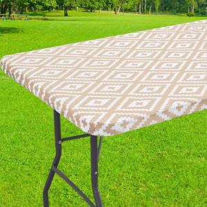 imageSmiry Rectangle Picnic Table Cloth Waterproof Elastic Fitted Outdoor Tablecloths for 6 Foot Tables Wipeable Flannel Backed Vinyl Table Cover for Camping Dining and Indoor 30quotx72quot GreyKhaki