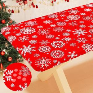 imageSmiry Rectangle Picnic Table Cloth Waterproof Elastic Fitted Outdoor Tablecloths for 6 Foot Tables Wipeable Flannel Backed Vinyl Table Cover for Camping Dining and Indoor 30quotx72quot GreyChirstmas Red