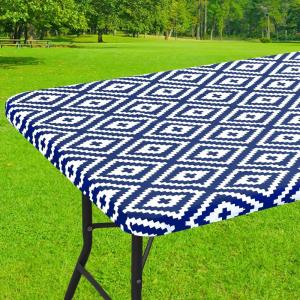 imageSmiry Rectangle Picnic Table Cloth Waterproof Elastic Fitted Outdoor Tablecloths for 6 Foot Tables Wipeable Flannel Backed Vinyl Table Cover for Camping Dining and Indoor 30quotx72quot GreyNavy