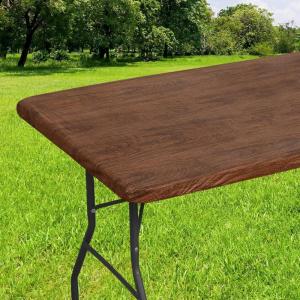imageSmiry Rectangle Picnic Table Cloth Waterproof Elastic Fitted Outdoor Tablecloths for 6 Foot Tables Wipeable Flannel Backed Vinyl Table Cover for Camping Dining and Indoor 30quotx72quot GreyBrown