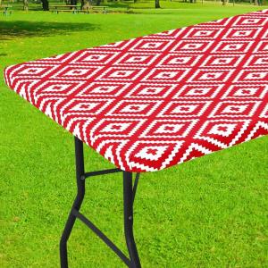 imageSmiry Rectangle Picnic Table Cloth Waterproof Elastic Fitted Outdoor Tablecloths for 6 Foot Tables Wipeable Flannel Backed Vinyl Table Cover for Camping Dining and Indoor 30quotx72quot GreyRed