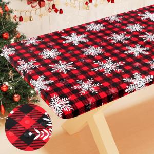 imageSmiry Rectangle Picnic Table Cloth Waterproof Elastic Fitted Outdoor Tablecloths for 6 Foot Tables Wipeable Flannel Backed Vinyl Table Cover for Camping Dining and Indoor 30quotx72quot GreyBlack  Red