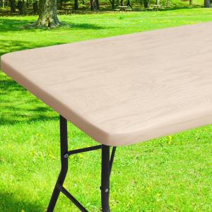 imageSmiry Rectangle Picnic Table Cloth Waterproof Elastic Fitted Outdoor Tablecloths for 6 Foot Tables Wipeable Flannel Backed Vinyl Table Cover for Camping Dining and Indoor 30quotx72quot GreyBeige