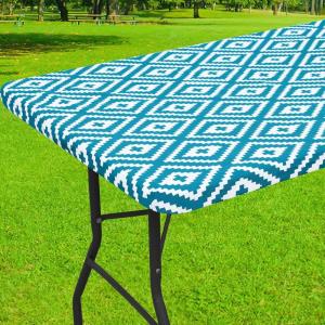 imageSmiry Rectangle Picnic Table Cloth Waterproof Elastic Fitted Outdoor Tablecloths for 6 Foot Tables Wipeable Flannel Backed Vinyl Table Cover for Camping Dining and Indoor 30quotx72quot GreyTeal