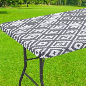 imageSmiry Rectangle Picnic Table Cloth Waterproof Elastic Fitted Outdoor Tablecloths for 6 Foot Tables Wipeable Flannel Backed Vinyl Table Cover for Camping Dining and Indoor 30quotx72quot GreyGrey